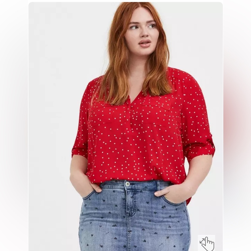 Torrid NWOT 3x Harper 3/4 Sleeve Pullover Red Polka Dot Blouse